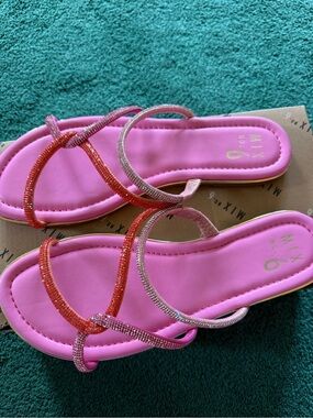 Mix No. 6 Pink Slide Sandals with Red and Light Pink Crystal Straps